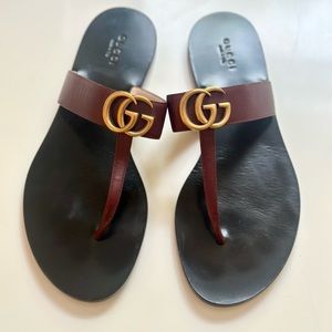 Gucci ∙ Marmont Leather Sandals in Burgundy - Size 39.5